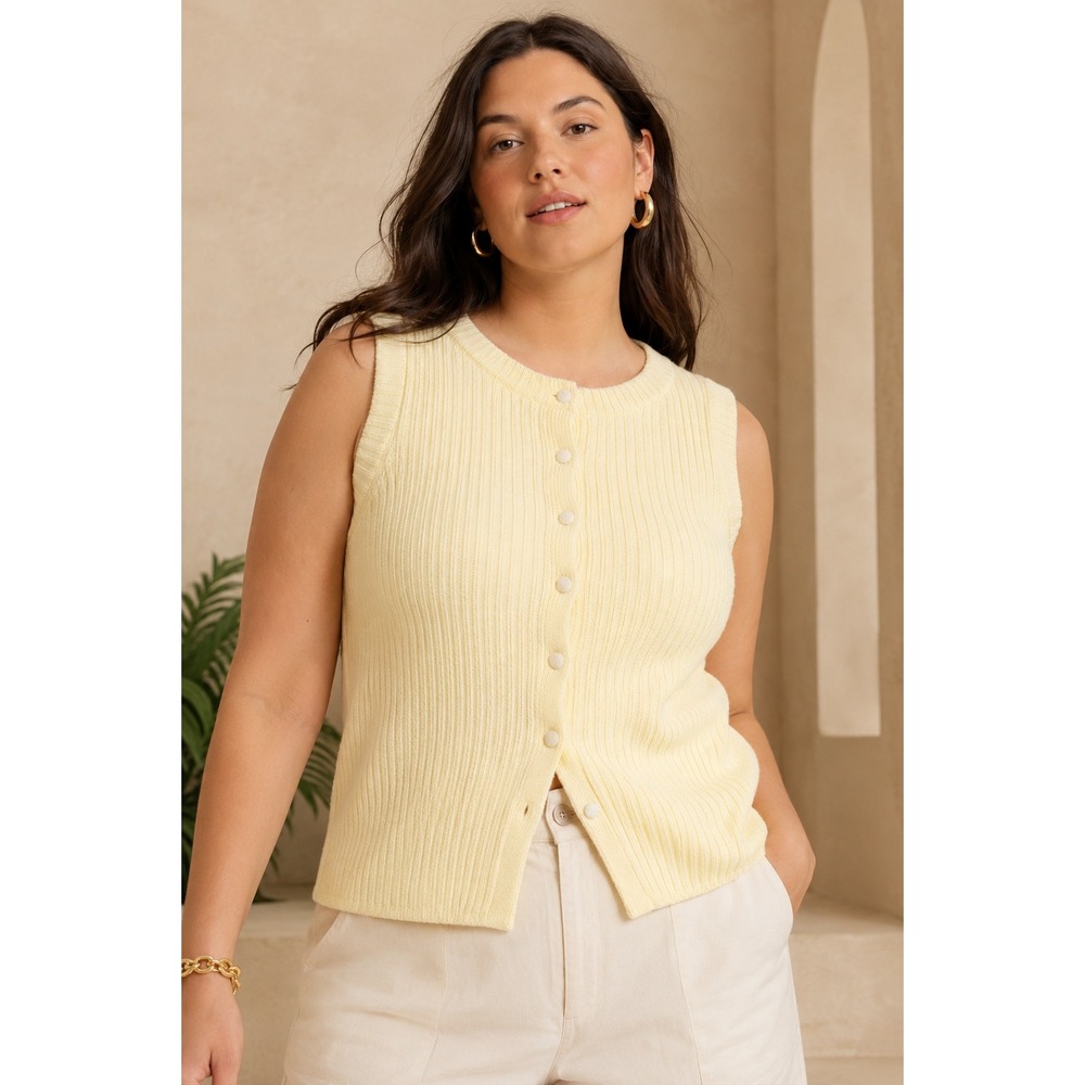 NWT Ribbed Button Front Sweater Vest Size XL Butter Yellow Preppy Academia
